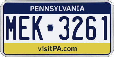 PA license plate MEK3261