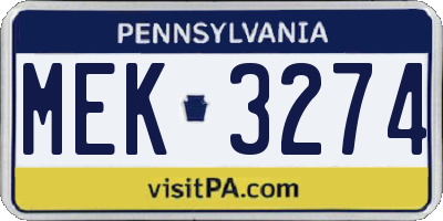 PA license plate MEK3274