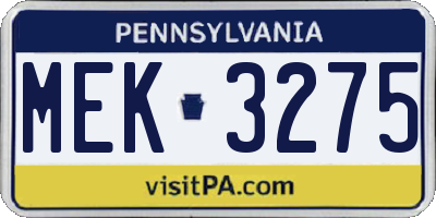 PA license plate MEK3275
