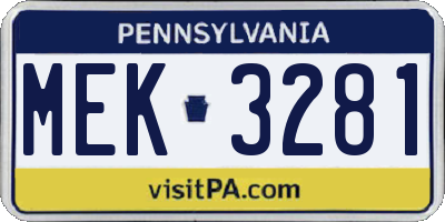 PA license plate MEK3281