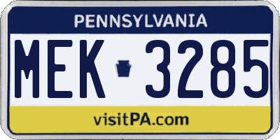 PA license plate MEK3285