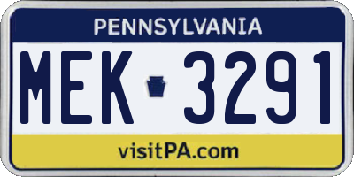 PA license plate MEK3291