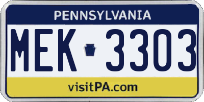 PA license plate MEK3303