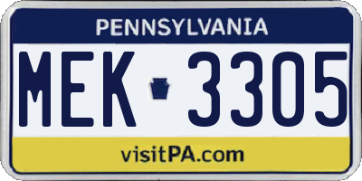 PA license plate MEK3305