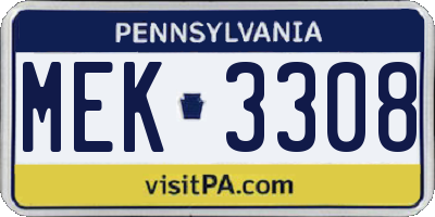 PA license plate MEK3308