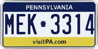 PA license plate MEK3314
