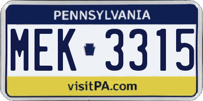 PA license plate MEK3315