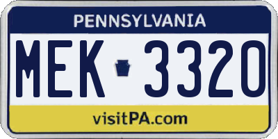 PA license plate MEK3320