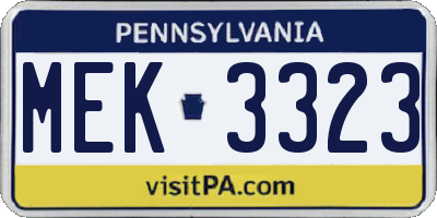 PA license plate MEK3323
