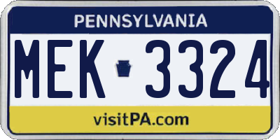 PA license plate MEK3324