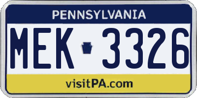 PA license plate MEK3326