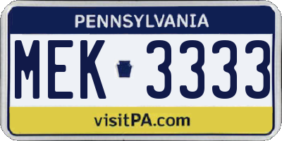 PA license plate MEK3333
