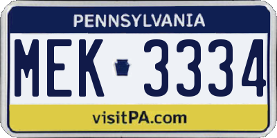 PA license plate MEK3334