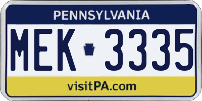 PA license plate MEK3335