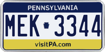 PA license plate MEK3344