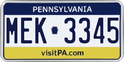 PA license plate MEK3345