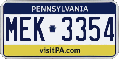 PA license plate MEK3354