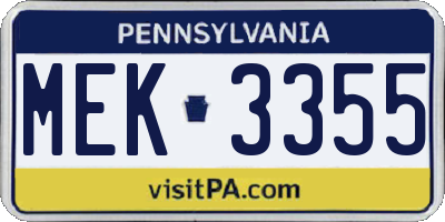 PA license plate MEK3355