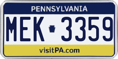 PA license plate MEK3359