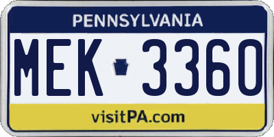 PA license plate MEK3360