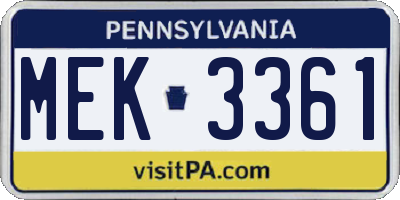 PA license plate MEK3361