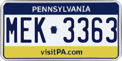 PA license plate MEK3363