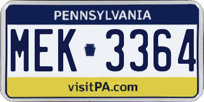 PA license plate MEK3364