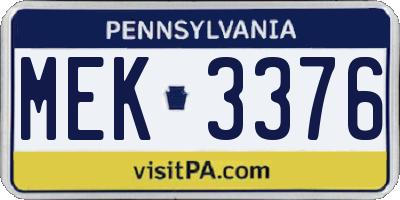 PA license plate MEK3376
