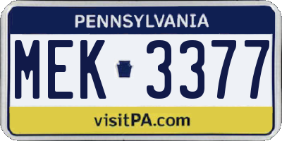 PA license plate MEK3377