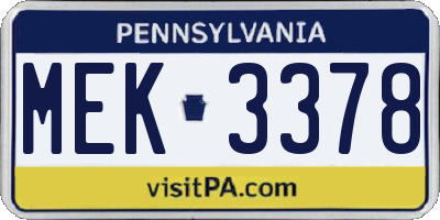 PA license plate MEK3378