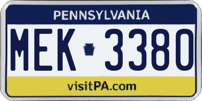 PA license plate MEK3380