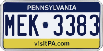 PA license plate MEK3383