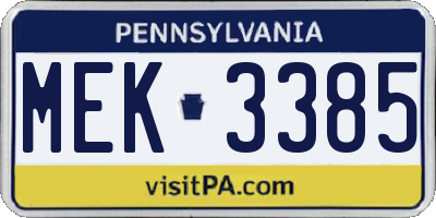 PA license plate MEK3385