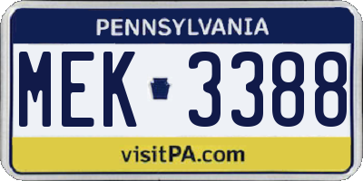 PA license plate MEK3388