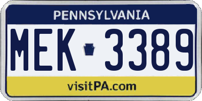 PA license plate MEK3389