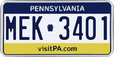PA license plate MEK3401