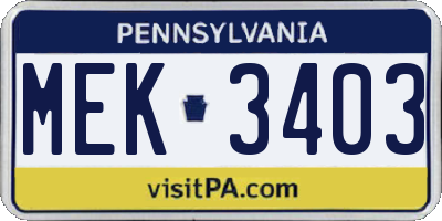 PA license plate MEK3403