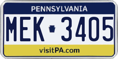 PA license plate MEK3405