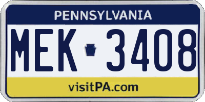 PA license plate MEK3408