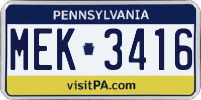 PA license plate MEK3416