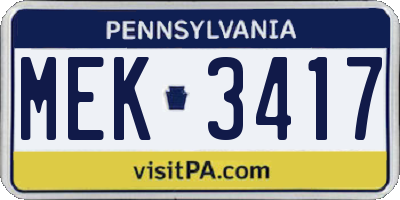 PA license plate MEK3417
