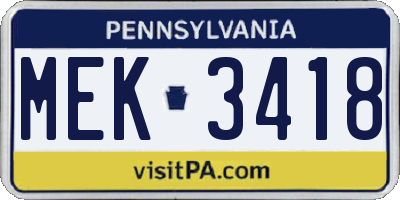PA license plate MEK3418