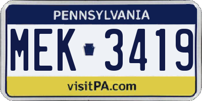 PA license plate MEK3419