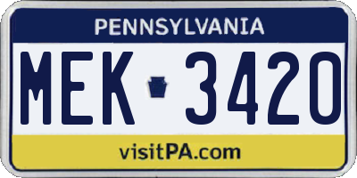 PA license plate MEK3420