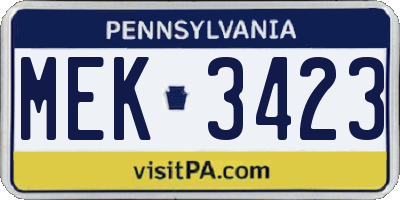 PA license plate MEK3423
