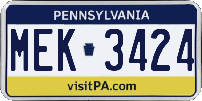 PA license plate MEK3424