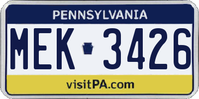 PA license plate MEK3426
