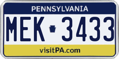 PA license plate MEK3433