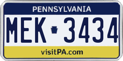 PA license plate MEK3434
