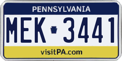PA license plate MEK3441